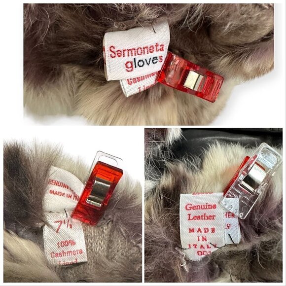 Sermoneta Leather Cashmere Lined gloves with Rabbit fur Trim size 7.5, Black NWT - Picture 11 of 12